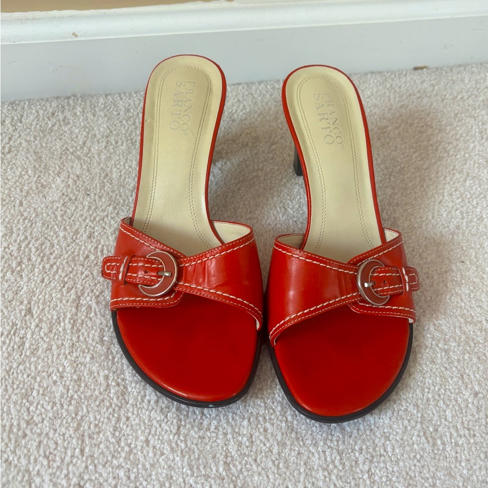 Franco Sarto leather buckle sandal heels
